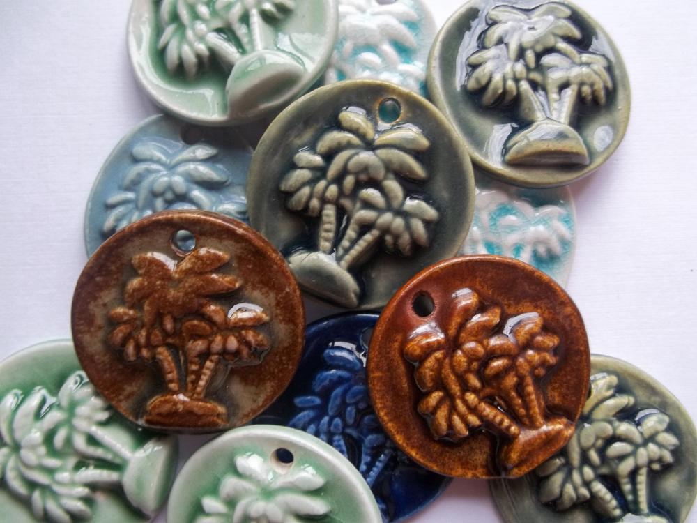 Palm tree ceramic stoneware pendant