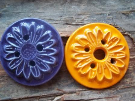 Handmade stoneware clay flower button