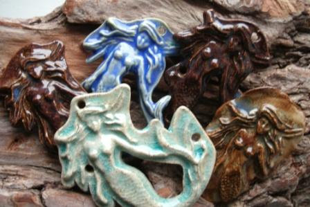 Stoneware crackled blue Mermaid pendant