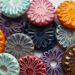 Flower shaped handmade ceramic pendant