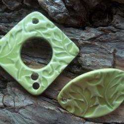 Lotus Flower stoneware bracelet connector and pendant set