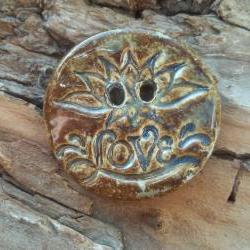 Love /lotus flower button large handmade