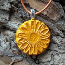 Flower shaped handmade ceramic pendant necklace
