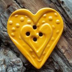 Heart shaped handmade oversized stoneware clay button