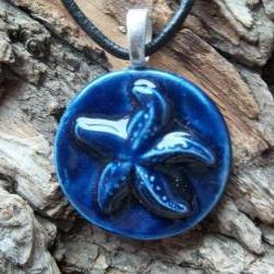 Seashell handmade ceramic pendant necklace