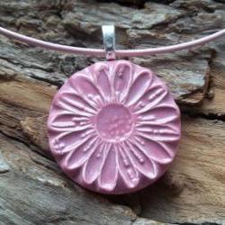 Flower shaped handmade ceramic pendant necklace