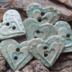 SALE Heart shaped handmade stoneware clay button