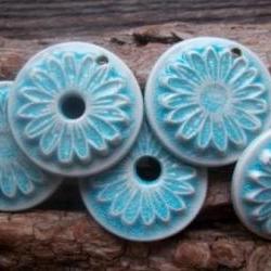 Flower shaped handmade ceramic pendant