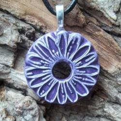 Flower shaped handmade ceramic pendant necklace