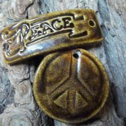 Peace stoneware bracelet connector and pendant set