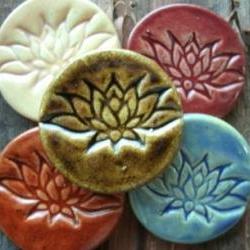 Brown Lotus flower stoneware cabochon
