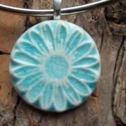 Flower shaped handmade ceramic pendant necklace