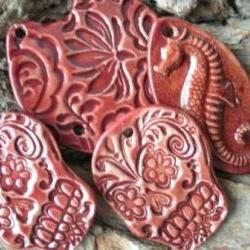 Red Sugar Skull Cabochon stoneware pendant