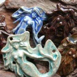 Stoneware crackled blue Mermaid pendant