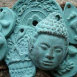 Turquoise glazed Handmade Stoneware clay Buddha pendant