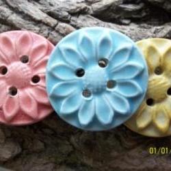 Handmade pink stoneware clay flower button